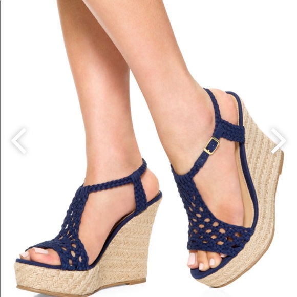 JustFab Shoes - Blue Crochet Wedge Sandals
